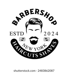 Barbershop logo sign badge vector isolated. Vintage barbershop logo with retro style vector template. Design element for barber shop, haircut's salon