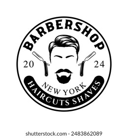 Barbershop logo sign badge vector isolated. Vintage barbershop logo with retro style vector template. Design element for barber shop, haircut's salon