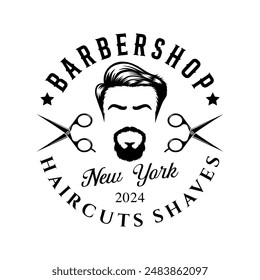 Barbershop logo sign badge vector isolated. Vintage barbershop logo with retro style vector template. Design element for barber shop, haircut's salon