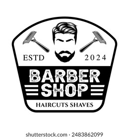 Barbershop logo sign badge vector isolated. Vintage barbershop logo with retro style vector template. Design element for barber shop, haircut's salon