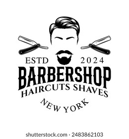 Barbershop logo sign badge vector isolated. Vintage barbershop logo with retro style vector template. Design element for barber shop, haircut's salon