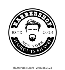 Barbershop logo sign badge vector isolated. Vintage barbershop logo with retro style vector template. Design element for barber shop, haircut's salon