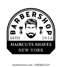 Barbershop logo sign badge vector isolated. Vintage barbershop logo with retro style vector template. Design element for barber shop, haircut's salon