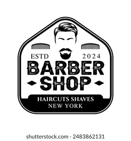 Barbershop logo sign badge vector isolated. Vintage barbershop logo with retro style vector template. Design element for barber shop, haircut's salon