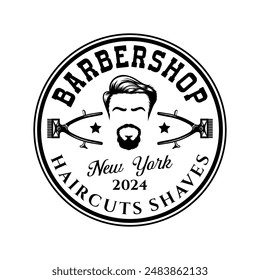 Barbershop logo sign badge vector isolated. Vintage barbershop logo with retro style vector template. Design element for barber shop, haircut's salon