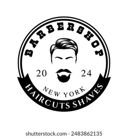 Barbershop logo sign badge vector isolated. Vintage barbershop logo with retro style vector template. Design element for barber shop, haircut's salon