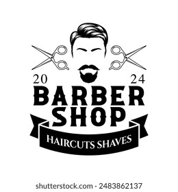 Barbershop logo sign badge vector isolated. Vintage barbershop logo with retro style vector template. Design element for barber shop, haircut's salon