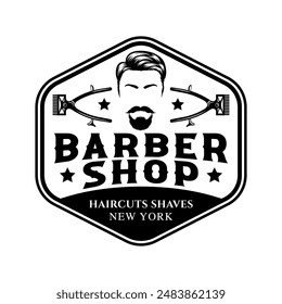 Barbershop logo sign badge vector isolated. Vintage barbershop logo with retro style vector template. Design element for barber shop, haircut's salon