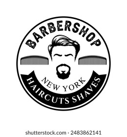 Barbershop logo sign badge vector isolated. Vintage barbershop logo with retro style vector template. Design element for barber shop, haircut's salon