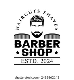 Barbershop logo sign badge vector isolated. Vintage barbershop logo with retro style vector template. Design element for barber shop, haircut's salon