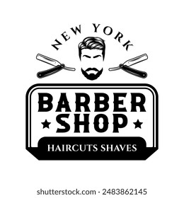 Barbershop logo sign badge vector isolated. Vintage barbershop logo with retro style vector template. Design element for barber shop, haircut's salon