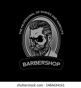 barbershop logo with skul on black background