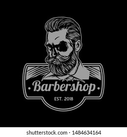 barbershop logo with skul on black background