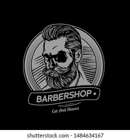 barbershop logo with skul on black background