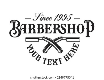 Barbershop Logo Template, Crossed Razor Blades Illustration