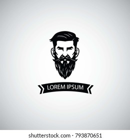 Barbershop Logo Template with Hipster Man Vector Illustration