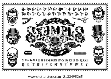 Barbershop logo Template, this vector set includes a logo template, vintage fancy font, and different vector illustrations.