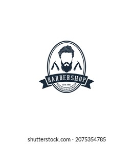 barbershop logo template, vector, icon in white background