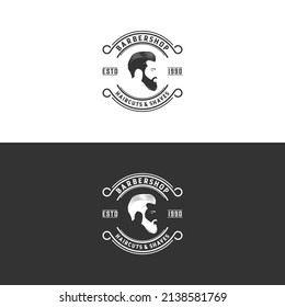 barbershop logo template vector, icon in white background