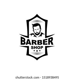 Barbershop logo template in vintage style, with bearded man.