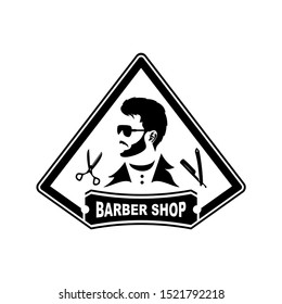 Barbershop logo template in vintage style, with bearded man.