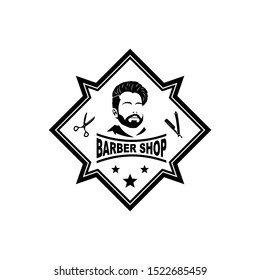 Barbershop logo template in vintage style, with bearded man.