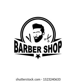 Barbershop logo template in vintage style, with bearded man.