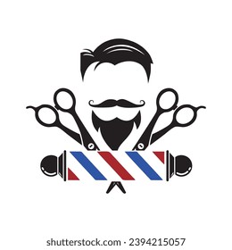 Barbershop Logo with two scissors and a beard face