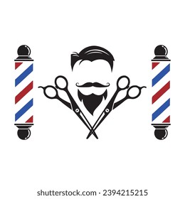 Barbershop Logo with two scissors and a beard face