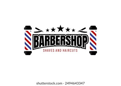 Diseño de Vector de logotipo de barbería. Logo para peluquería, corte y afeitado, peluquero.