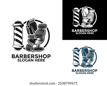 Barbershop Logo Vector Design, Retro Barbershop and Haircuts Salon logo design template