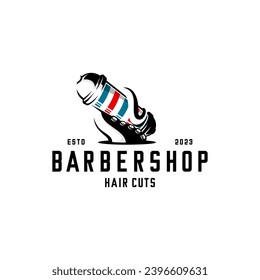barbershop logo, vector octopus tentacle holding barbershop pole