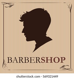 barbershop logo vintage 2. detailed young men silhouette. vector illustration. part of collection, good for your design