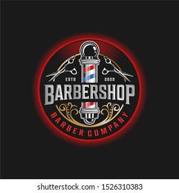 Barbershop logo vintage classic style, salon fashion haircut pomade badge icon simple minimalist modern, barber pole razor shave scissor razor blade retro symbol vector. luxury elegant design.