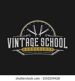 Barbershop logo vintage classic style, salon fashion haircut pomade badge icon simple minimalist modern, barber pole razor shave scissor razor blade retro symbol vector. luxury elegant design.