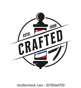 Logo de Barbershop vintage clásico estilo, salon moda corte de pelo pomade icono simple minimalista moderno, barber barra de afeitar oscila o navaja de afeitar símbolo retro vector. diseño elegante y lujoso