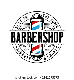 Barbershop logo vintage classic style, salon fashion haircut pomade badge icon simple minimalist modern, Vector illustration