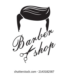 Barbershop logo vintage classic style, salon fashion haircut pomade badge icon simple minimalist modern, Vector illustration