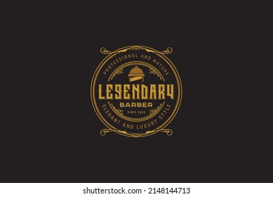 Barbershop Logo Vintage Legendary Gold