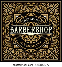 Logo de Barbershop con adornos vintage