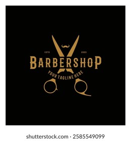 Barbershop logo vintage, retro, haircut, shaving, with scissors, shaving pole, comb, razor. for business, emblems, labels, barber shops, badges.