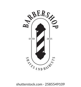 Barbershop logo vintage, retro, haircut, shaving, with scissors, shaving pole, comb, razor. for business, emblems, labels, barber shops, badges.