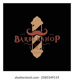 Barbershop logo vintage, retro, haircut, shaving, with scissors, shaving pole, comb, razor. for business, emblems, labels, barber shops, badges.