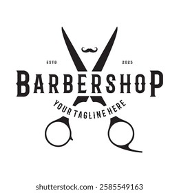 Barbershop logo vintage, retro, haircut, shaving, with scissors, shaving pole, comb, razor. for business, emblems, labels, barber shops, badges.