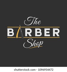 Barbershop logo. Vintage set barber logo with razor, shaver, scissors, hair, haircut, mustache and beard. Gentleman club, Barbershop allience logos.