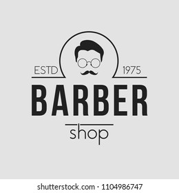 Barbershop logo. Vintage set barber logo with razor, shaver, scissors, hair, haircut, mustache and beard. Gentleman club, Barbershop allience logos.
