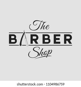 Barbershop logo. Vintage set barber logo with razor, shaver, scissors, hair, haircut, mustache and beard. Gentleman club, Barbershop allience logos.