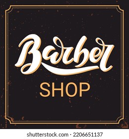Barbershop logo. White letters on the old textured vintage background Digital illustration with vector hand lettering. Logo for barber shop studio salon business.ads flyer banner poster business card.