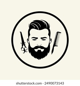The barbershop man facial logo icon illustration