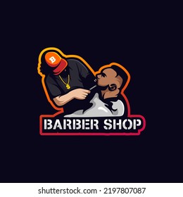 Barbershop Mascot Logo Design Illustration Vector